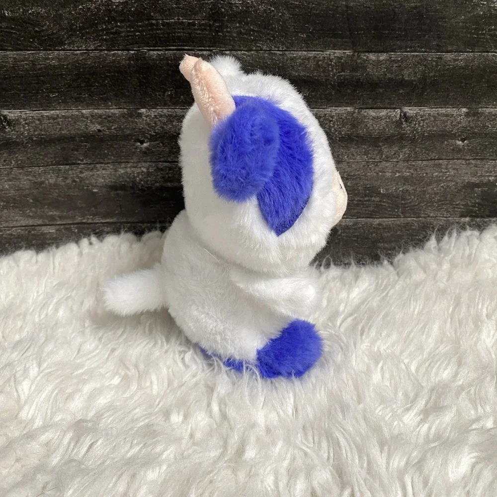 UNBRANDED SPOTTED COW CALF PURPLE BLUE WHITE STUFFED ANIMAL PLUSH TOY HEART EYE